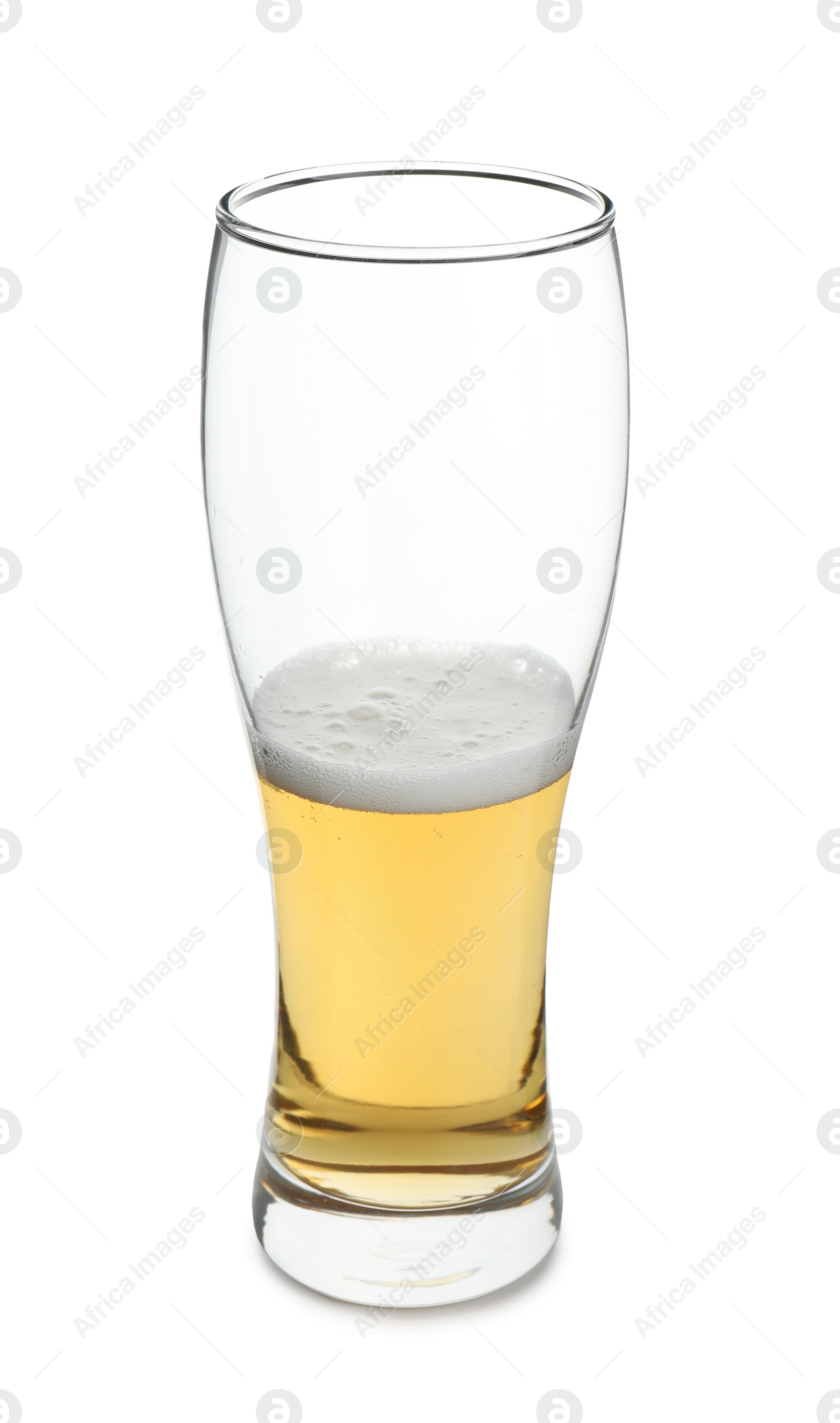 Photo of Half full glass of cold beer isolated on white