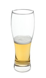Half full glass of cold beer isolated on white