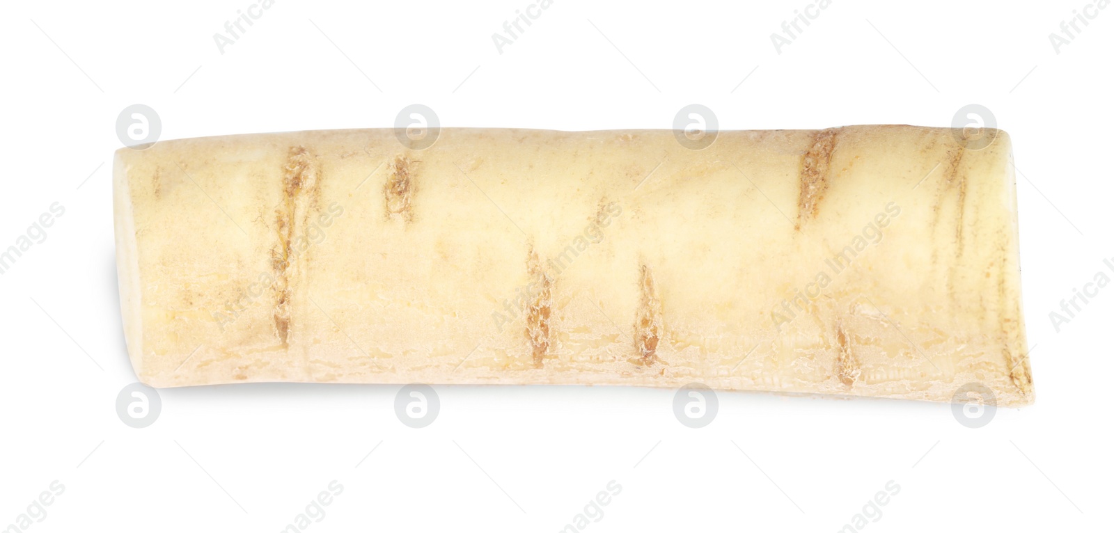 Photo of Tasty fresh ripe parsnip isolated on white, top view