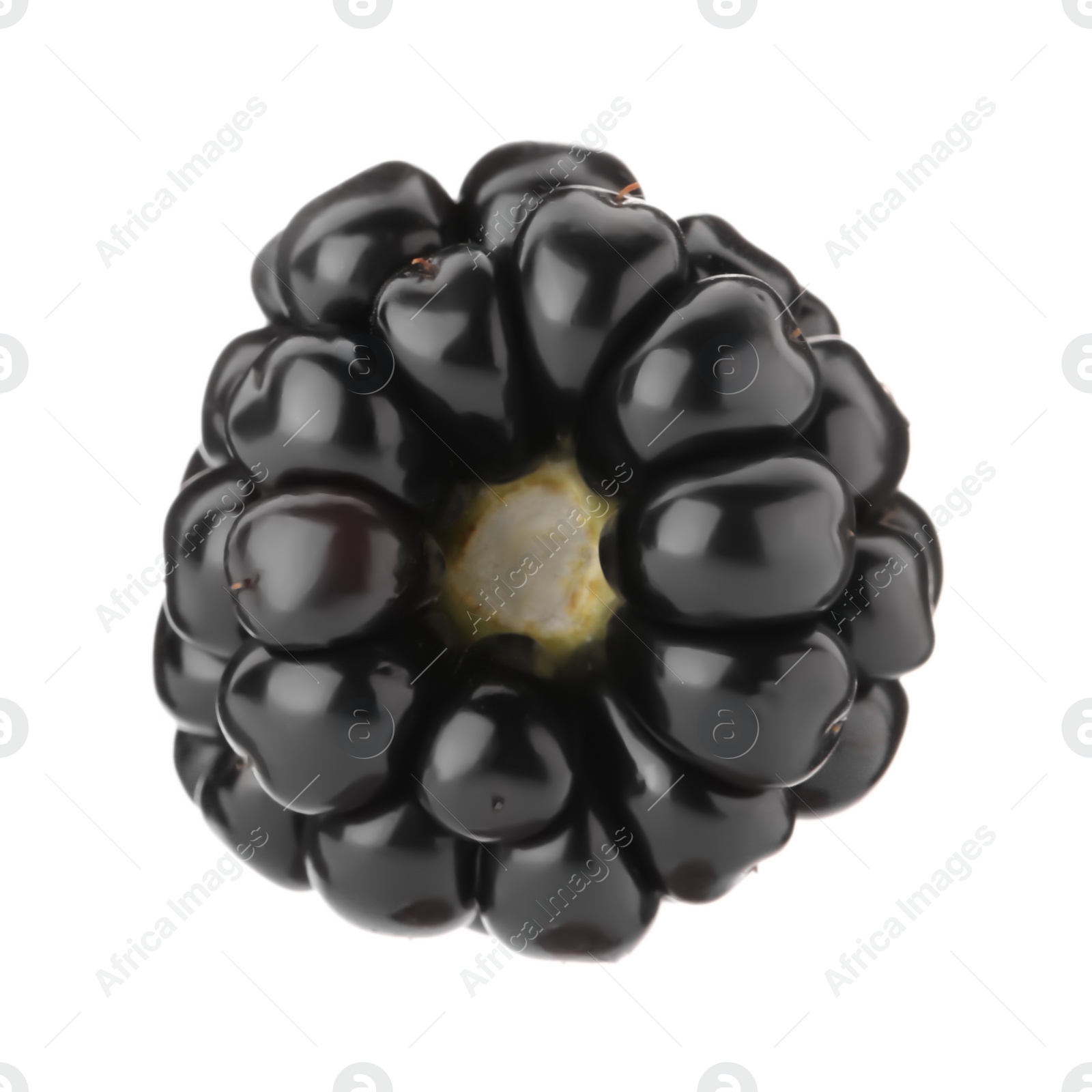 Photo of Fresh juicy tasty blackberry isolated on white, top view