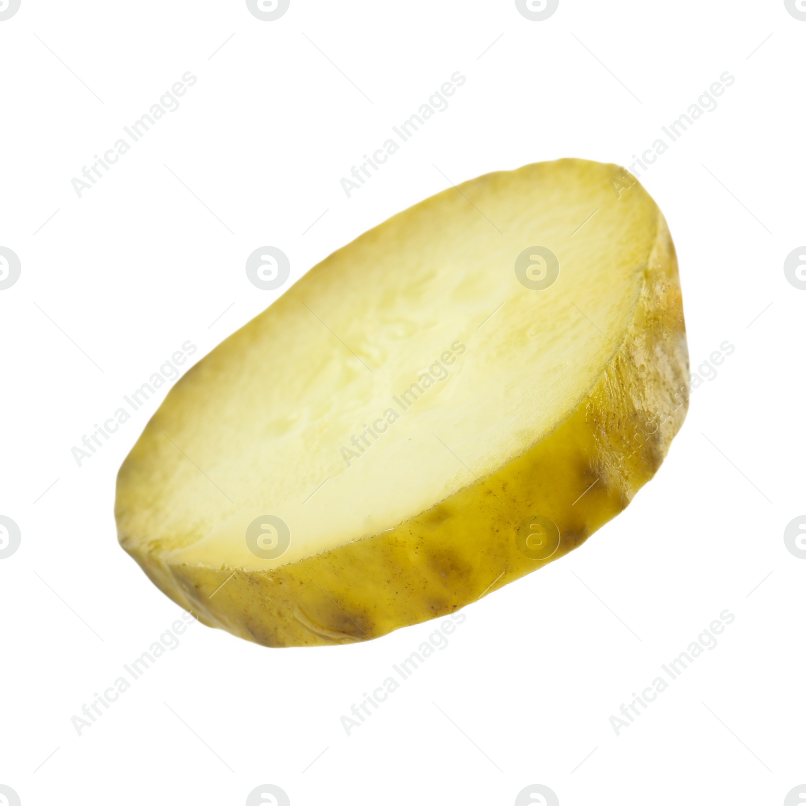 Photo of Slice of pickled cucumber isolated on white