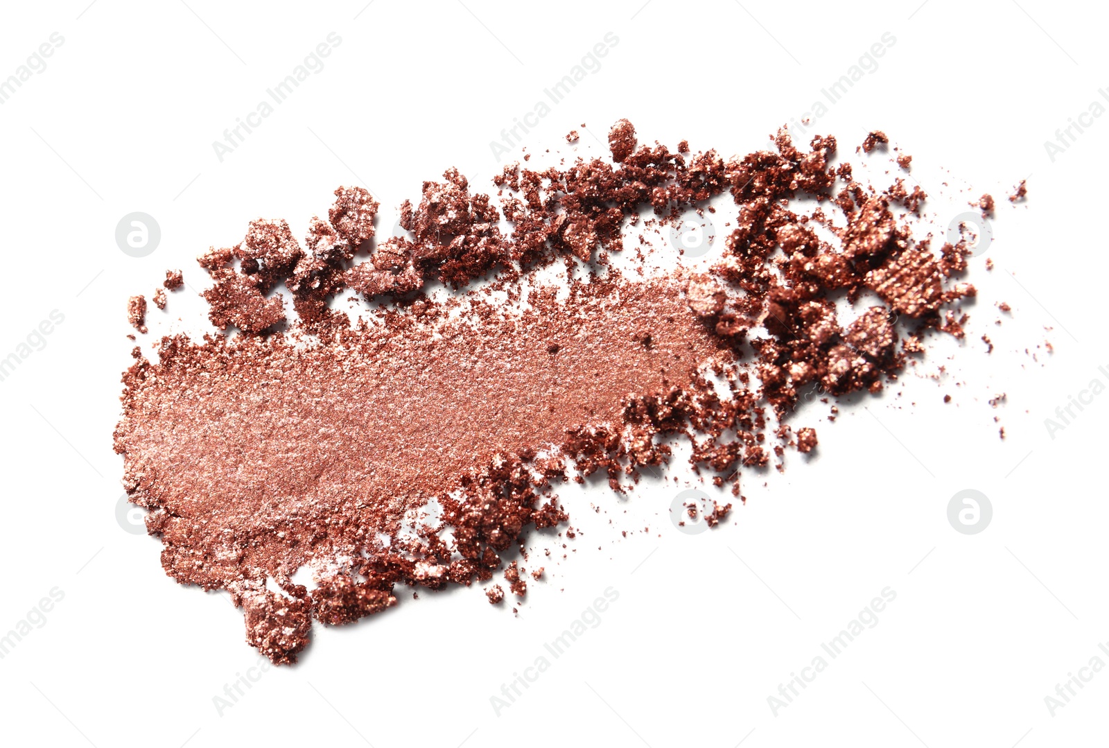 Photo of Crushed eye shadow on white background, top view. Professional makeup product