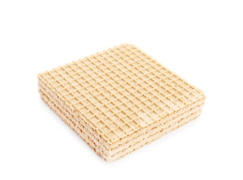 Photo of Delicious crispy wafer on white background. Sweet food