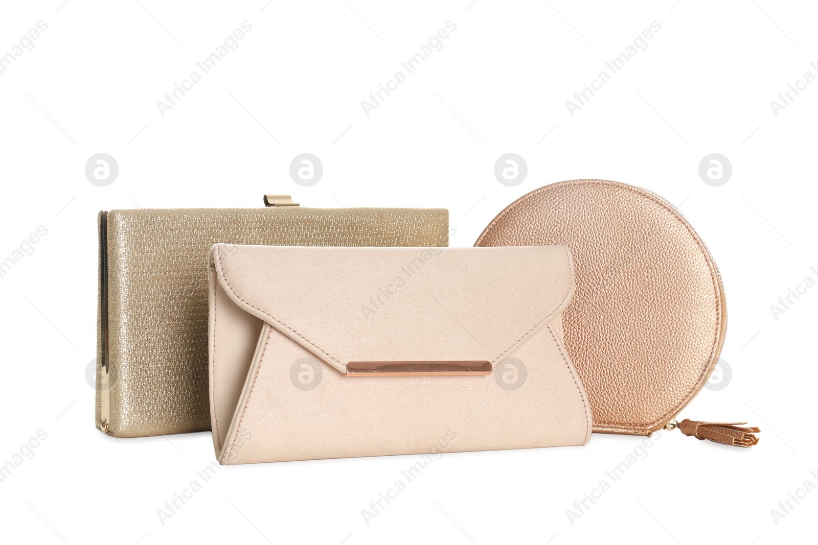 Photo of Different stylish woman's bags isolated on white