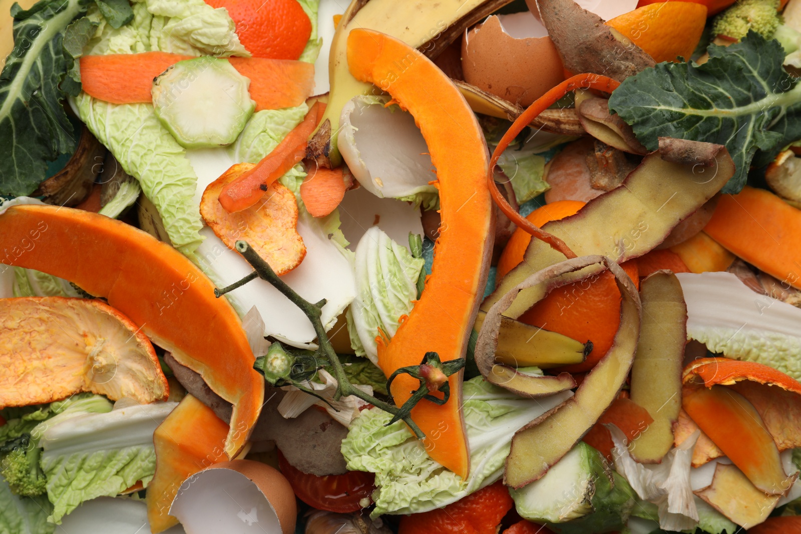 Photo of Pile of organic waste for composting as background, closeup