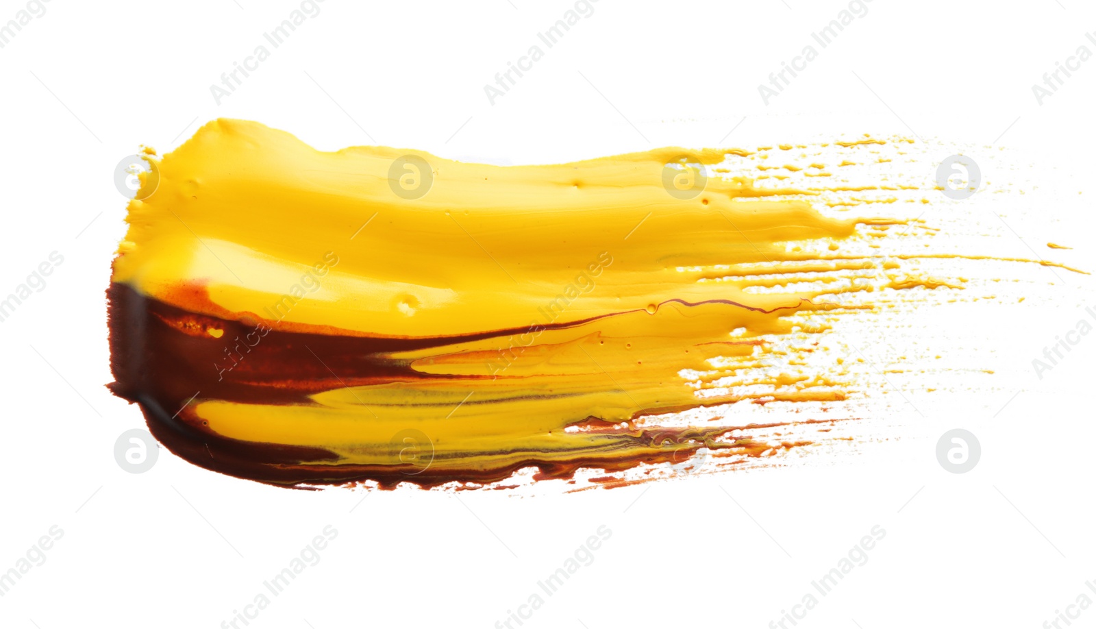 Photo of Abstract brushstroke of mixed color paint isolated on white