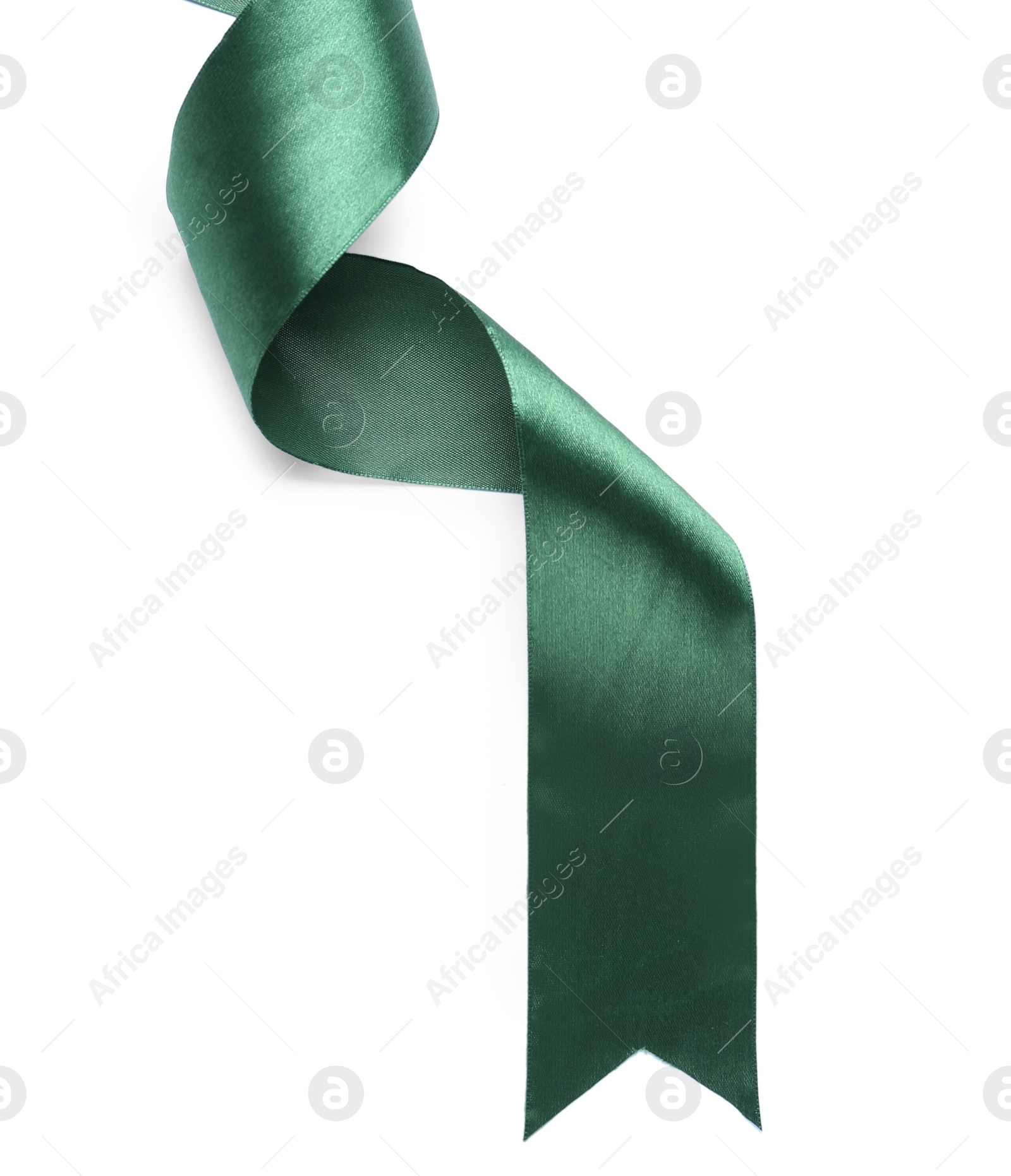 Beautiful dark green ribbon isolated on white, top view Photo of Beautiful dark green ribbon isolated on white, top view