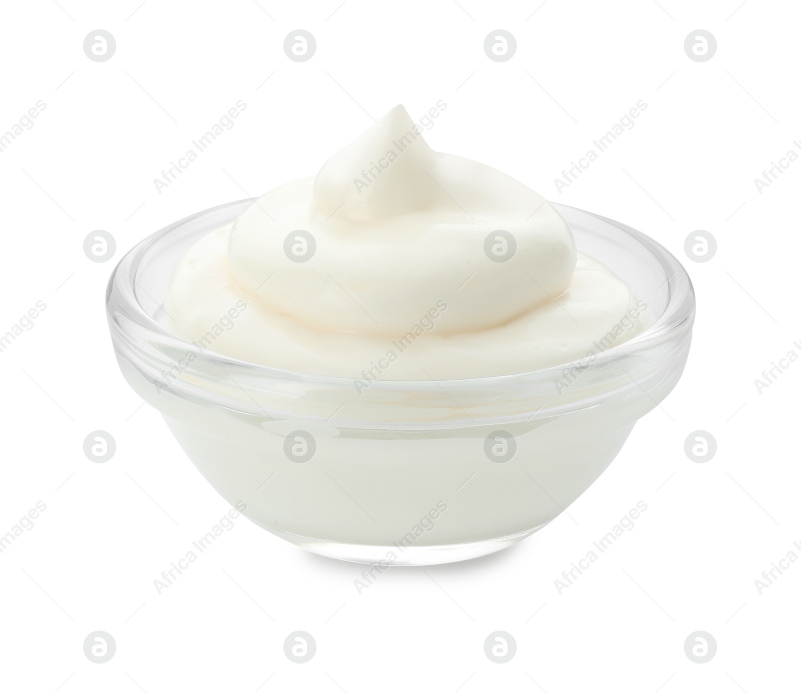 Photo of Tasty fresh mayonnaise sauce in bowl isolated on white