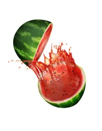 Image of Watermelon with splashing juice on white background