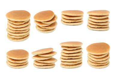 Image of Set of tasty pancakes isolated on white