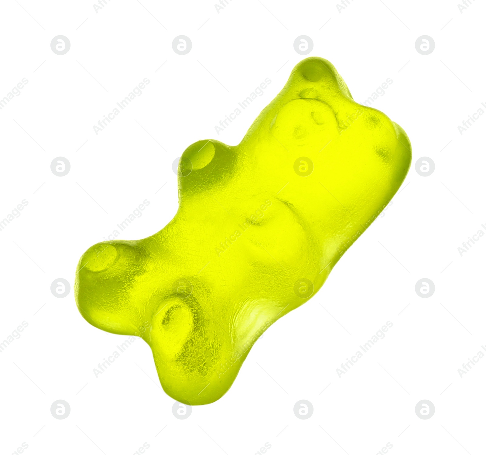 Photo of Delicious yellow jelly bear on white background