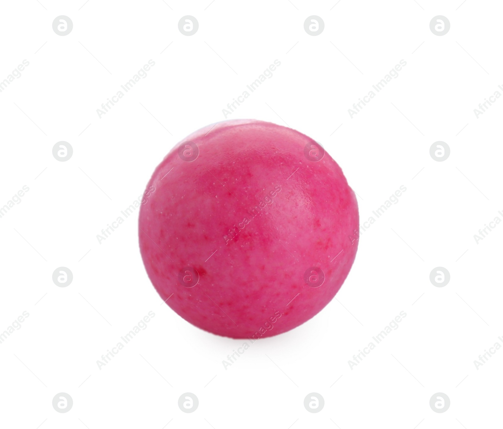 Photo of One bright pink gumball isolated on white