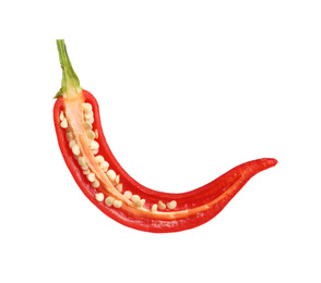 Photo of Half of red hot chili pepper isolated on white