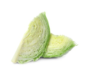 Photo of Pieces of cabbage on white background. Healthy food