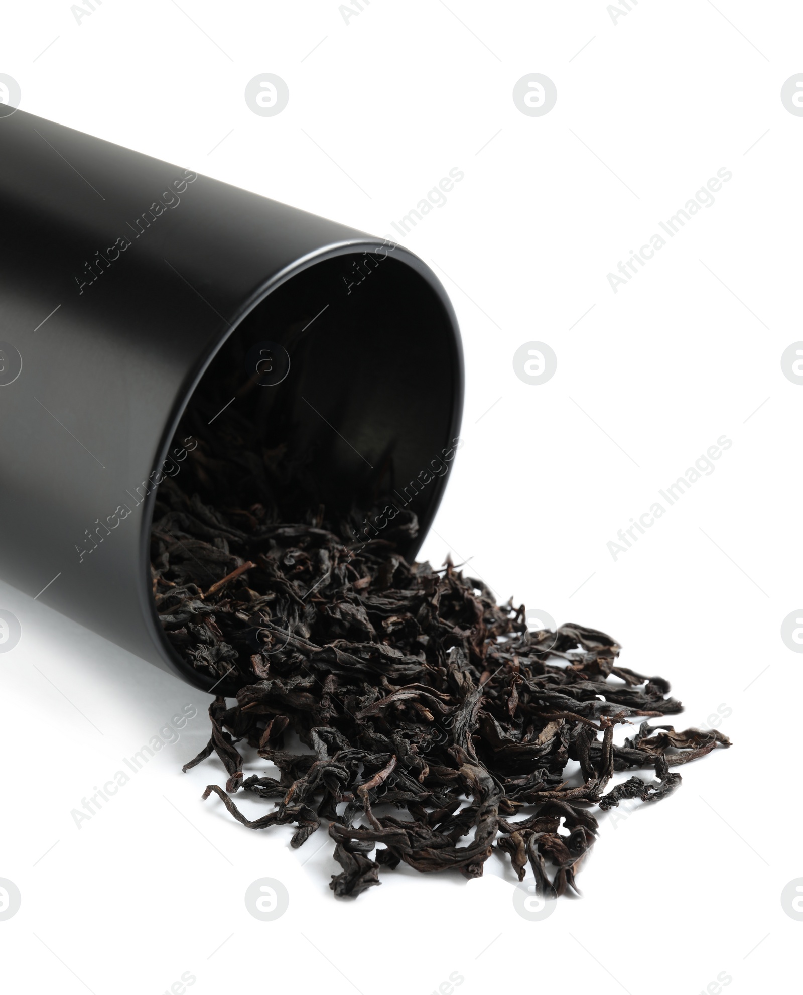 Photo of Da Hong Pao Oolong tea scattered from box on white background