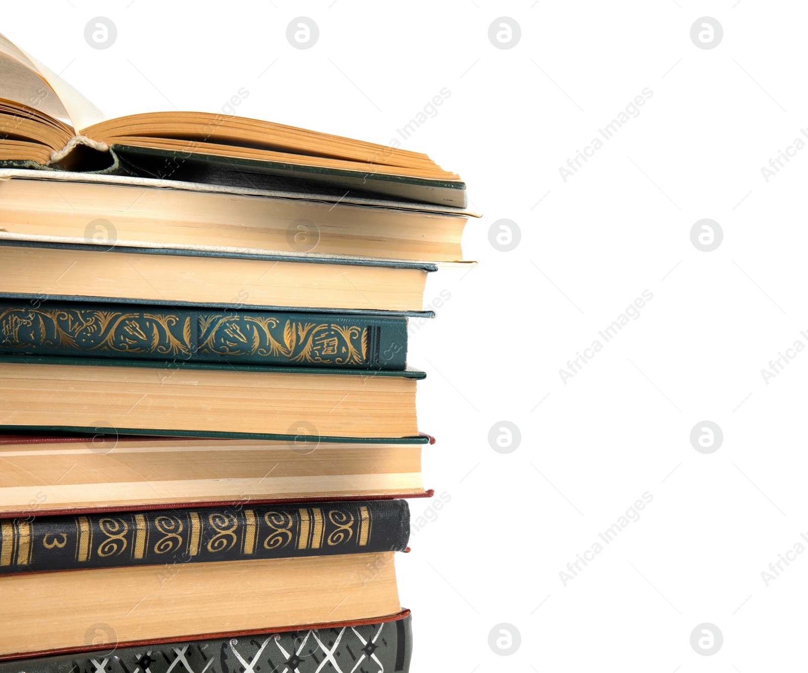 Photo of Collection of different books isolated on white