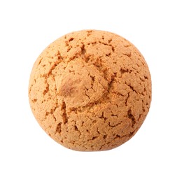 Delicious oatmeal cookie on white background, top view