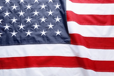 Photo of American flag as background, top view. National symbol of USA