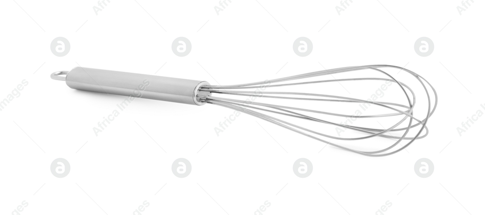 Photo of New metal balloon whisk isolated on white