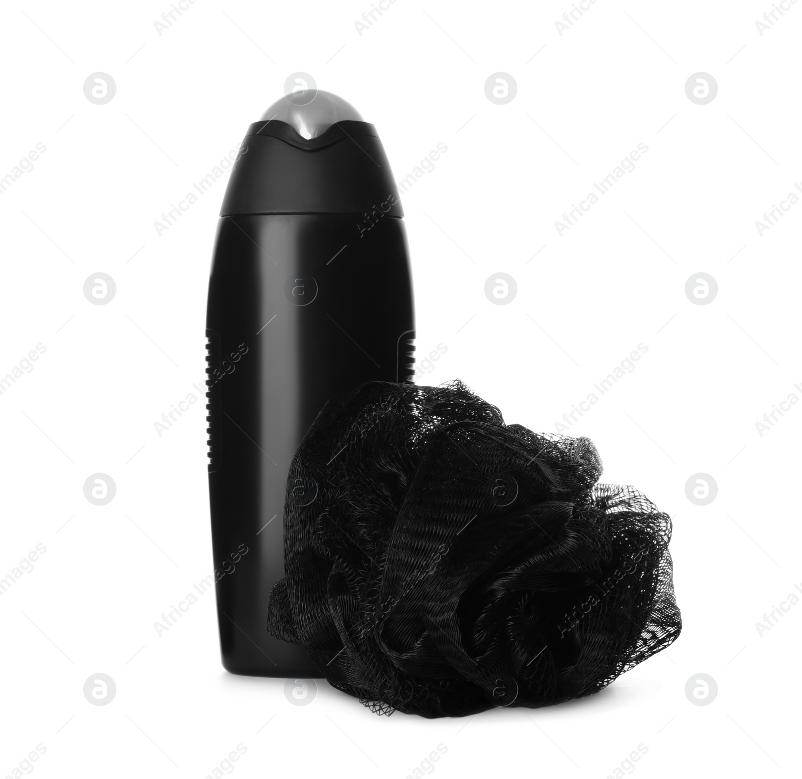 Photo of Personal hygiene product and shower puff isolated on white