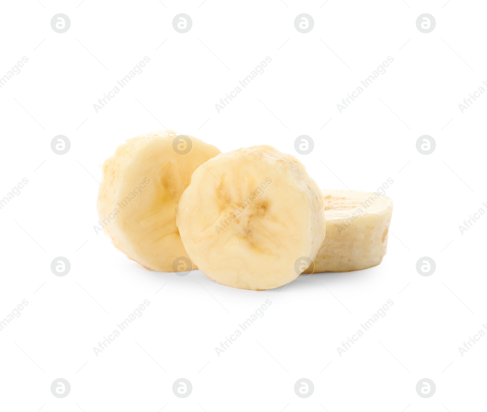 Photo of Pieces of tasty ripe banana isolated on white