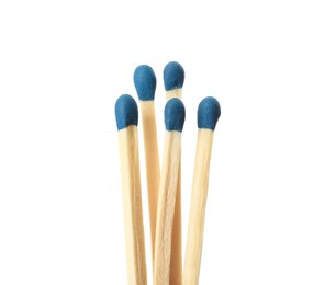 Photo of Matches with blue heads on white background