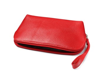 Stylish red cosmetic bag isolated on white