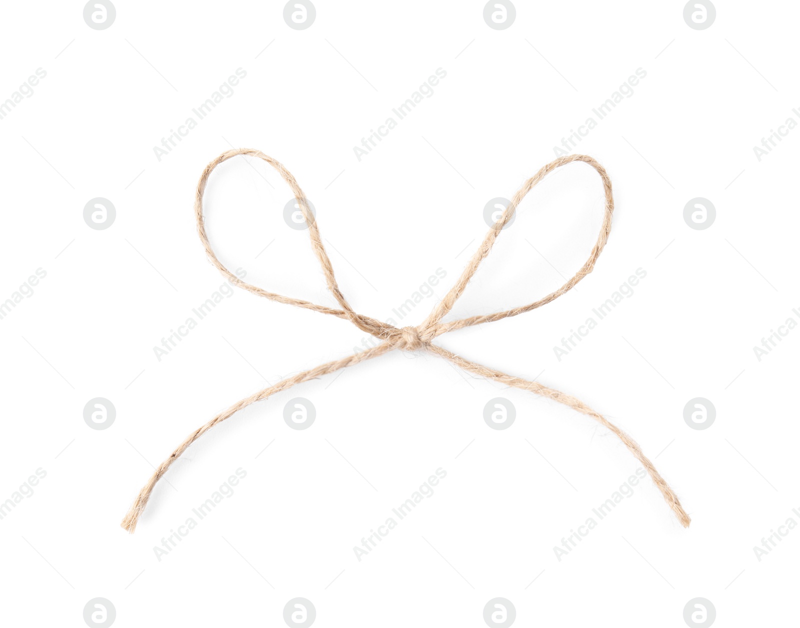 Photo of Linen rope string bow isolated on white, top view