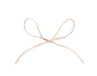 Linen rope string bow isolated on white, top view