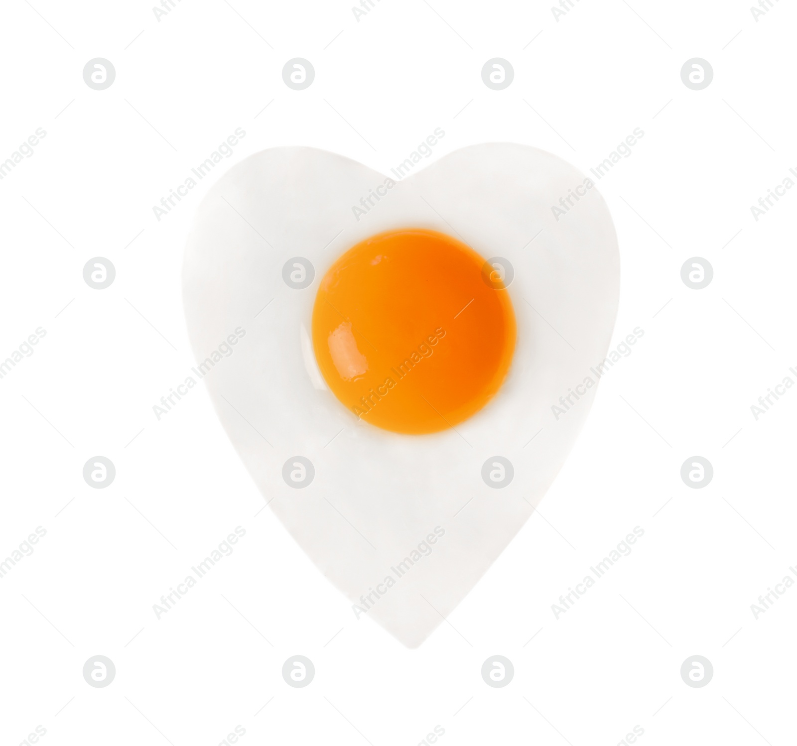 Photo of Heart shaped fried egg isolated on white, top view