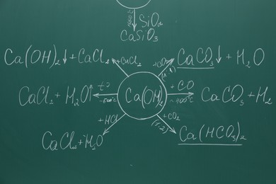 Photo of Chemical formulas written with chalk on green board