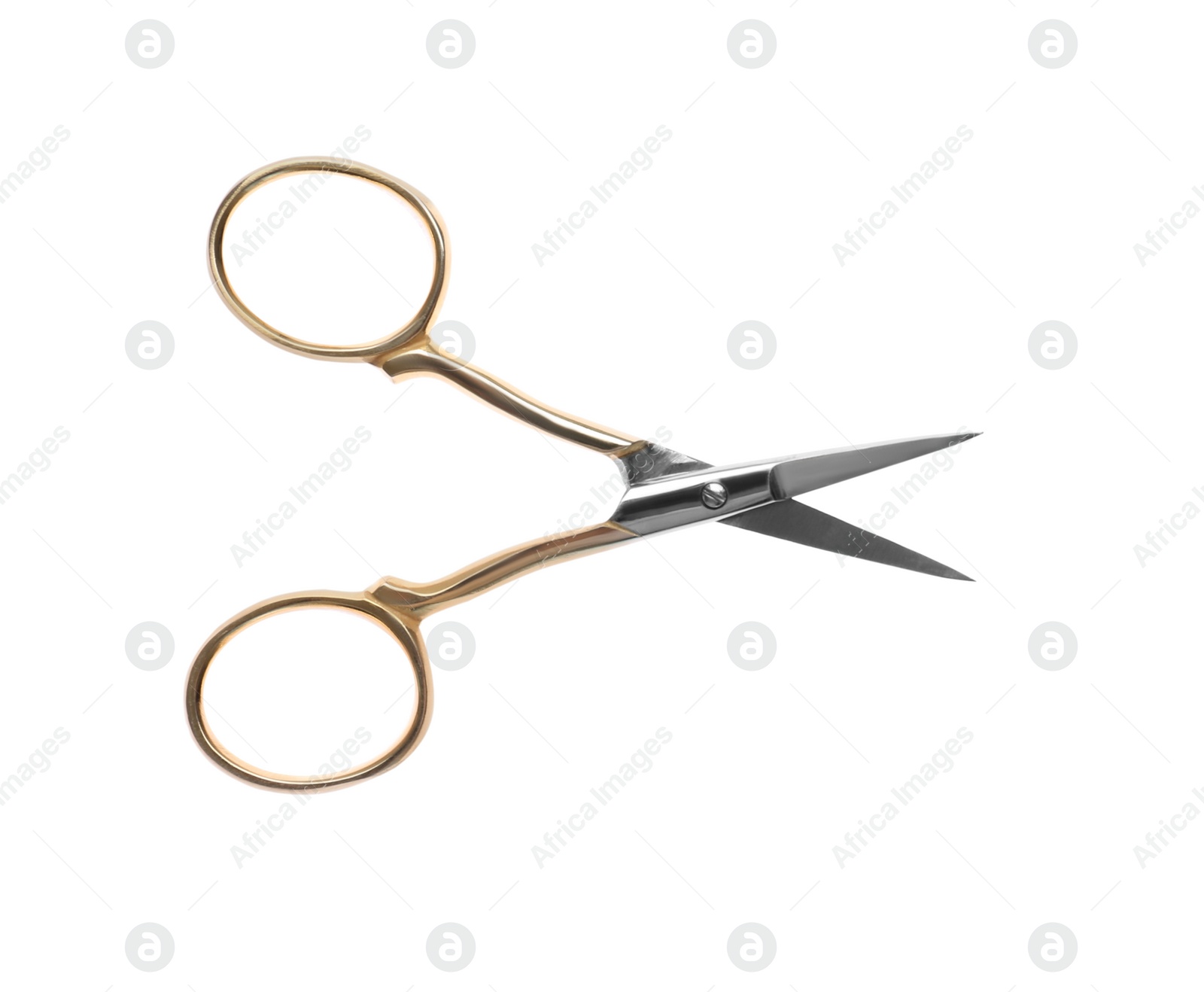 Photo of Sewing scissors isolated on white, top view