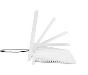 Photo of One modern Wi-Fi router isolated on white