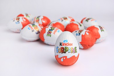 Photo of Sveti Vlas, Bulgaria - June 26, 2023: Kinder Surprise Eggs on white background