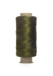 Photo of Spool of olive green sewing thread isolated on white