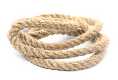 Bundle of hemp rope isolated on white