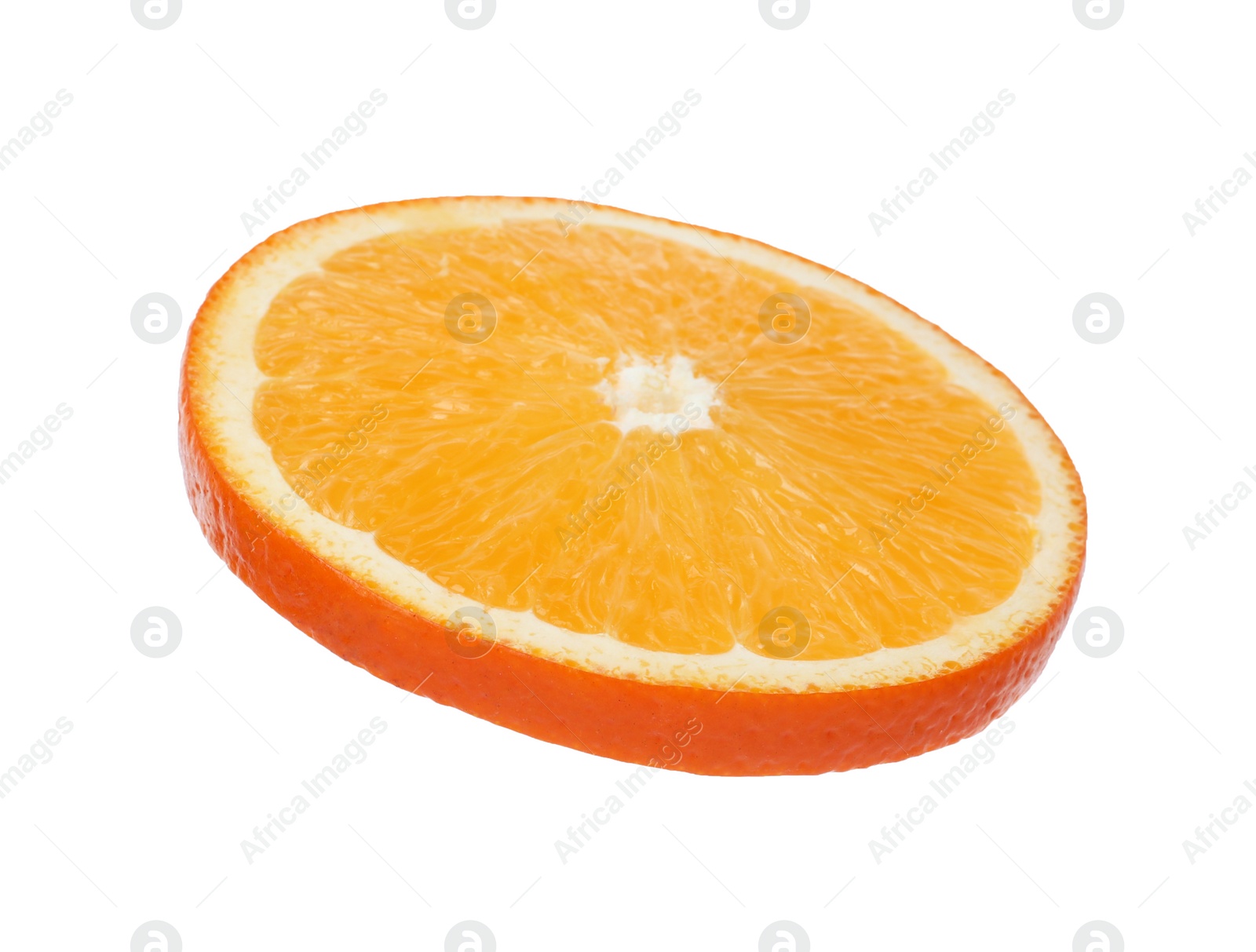 Photo of Fresh juicy orange slice isolated on white