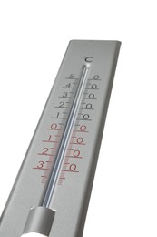 Photo of Modern grey weather thermometer on white background