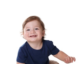 Cute little boy isolated on white. Adorable child