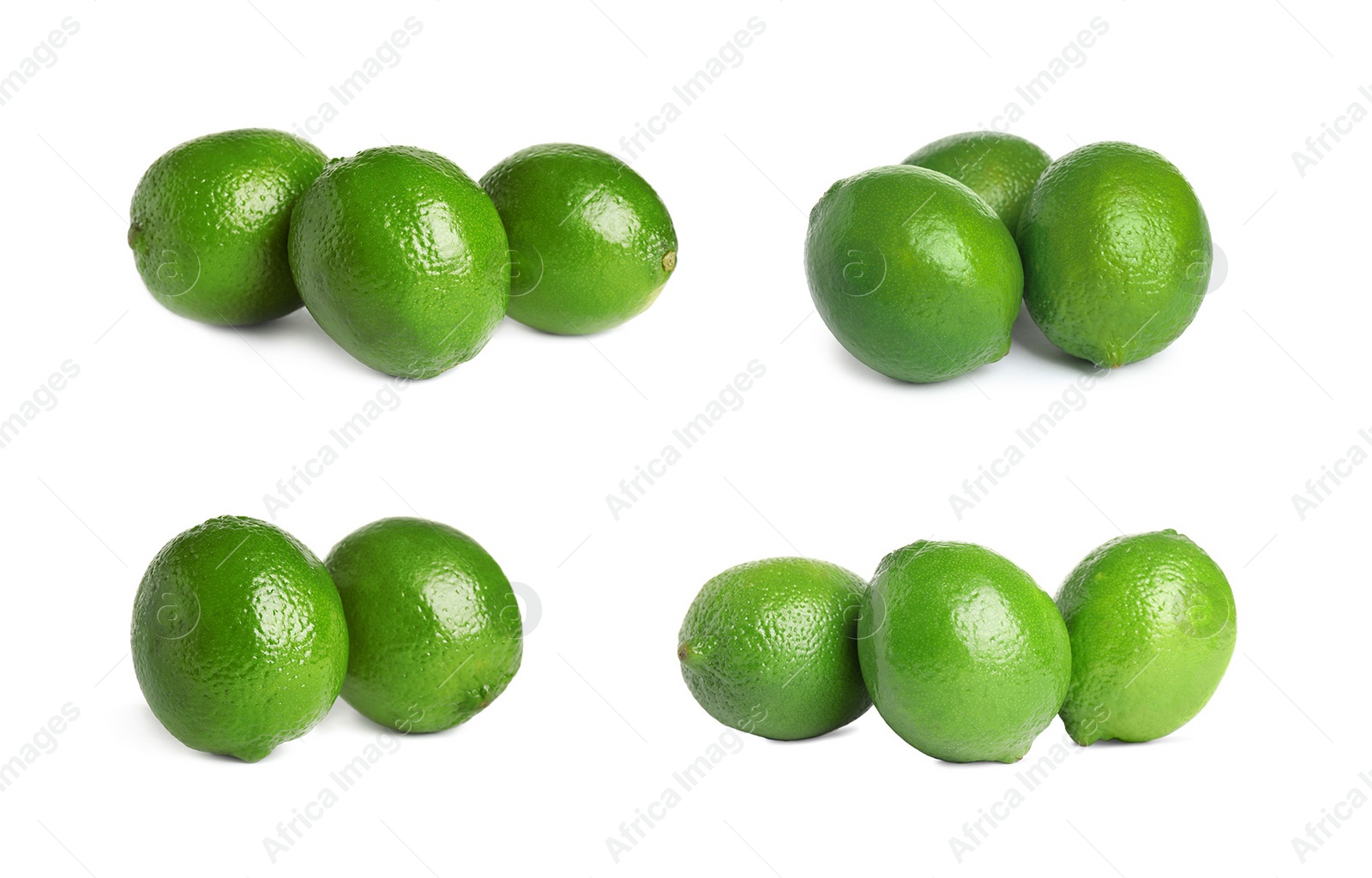 Image of Set of fresh ripe limes on white background