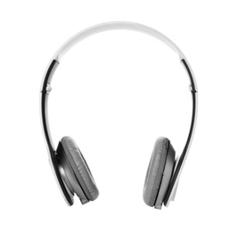 Photo of Stylish modern headphones with earmuffs on white background