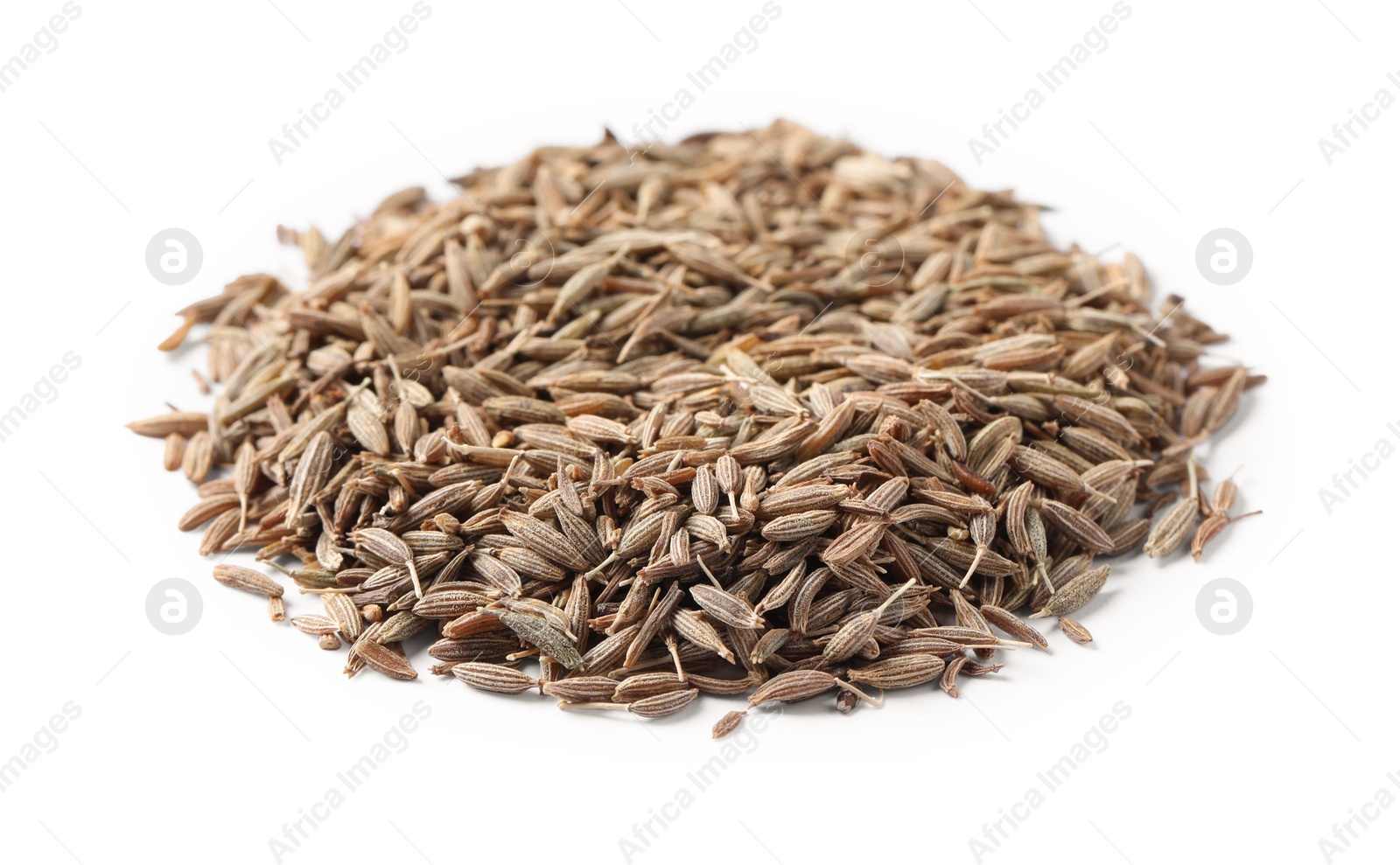 Photo of Heap of aromatic caraway (Persian cumin) seeds isolated on white