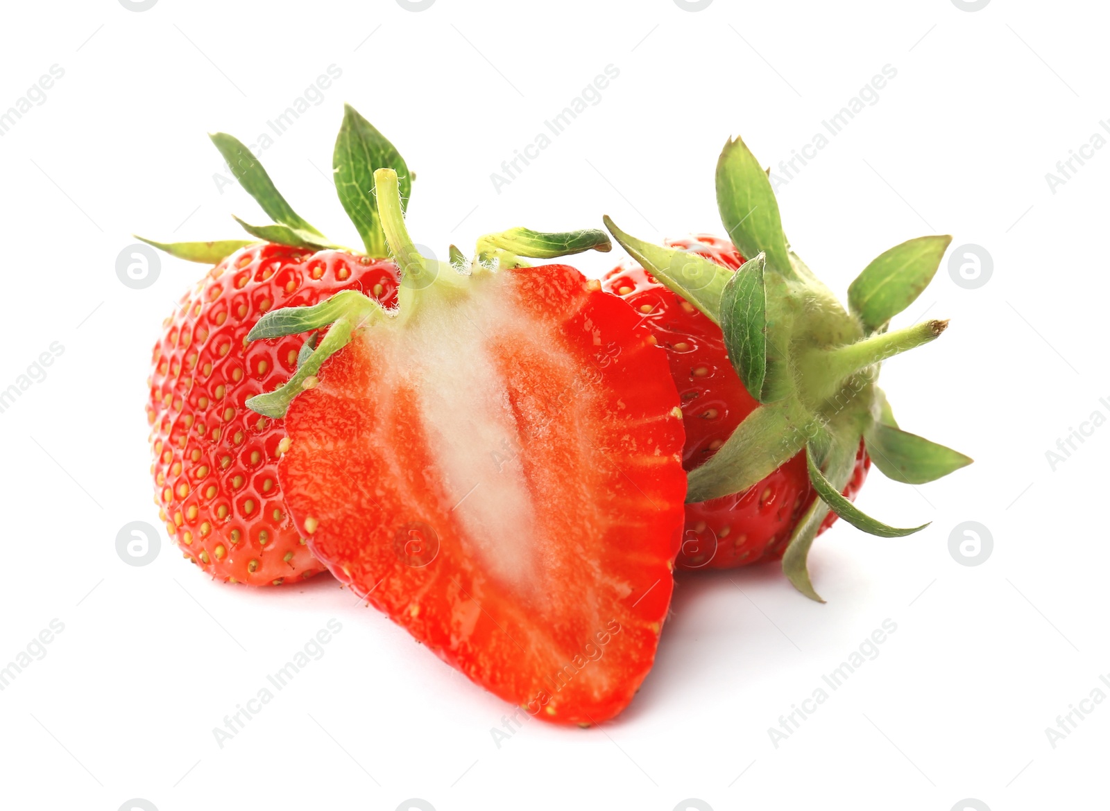 Photo of Fresh ripe strawberries on white background. Healthy snack