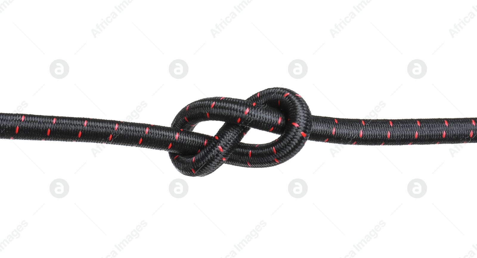 Photo of Climbing rope with knot on white background