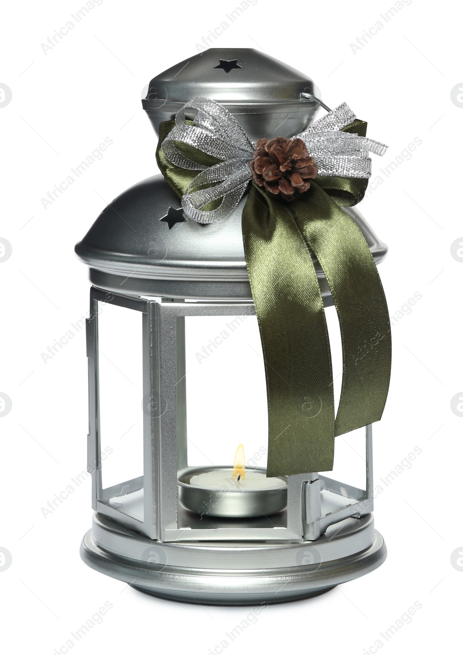 Photo of Decorative Christmas lantern with candle isolated on white