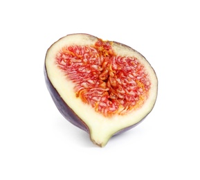 Half of ripe purple fig on white background