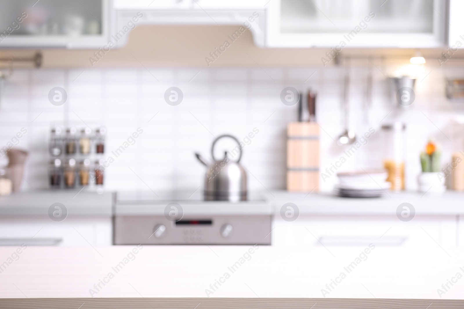 Photo of Modern kitchen interior, blurred view