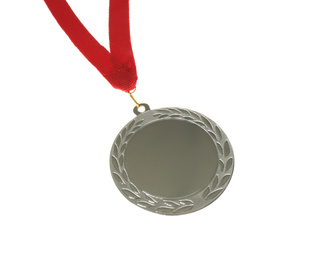 Photo of Silver medal isolated on white. Space for design