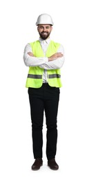 Photo of Engineer in hard hat on white background