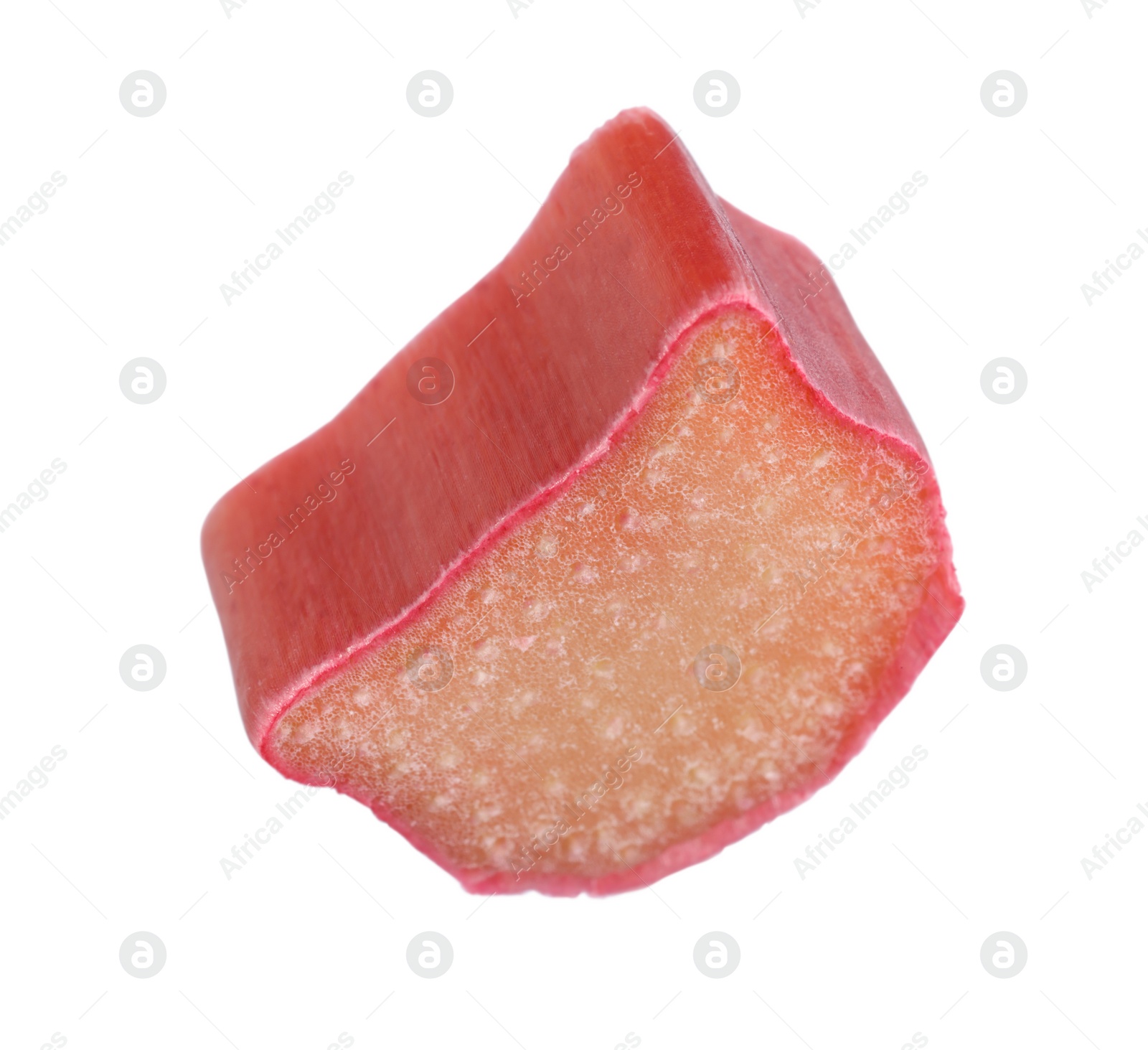 Photo of One piece of fresh ripe rhubarb isolated on white